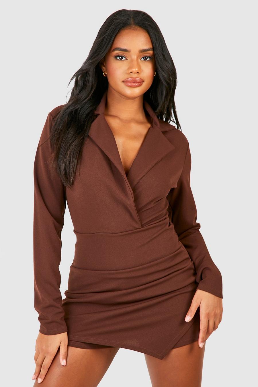 Chocolate Tailored Wrap Detail Fitted Blazer Romper