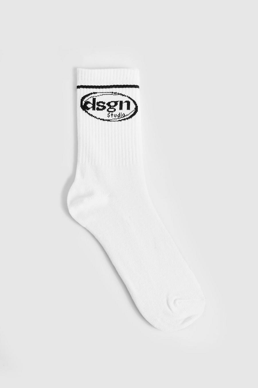White Single Slogan Striped Sports Sock