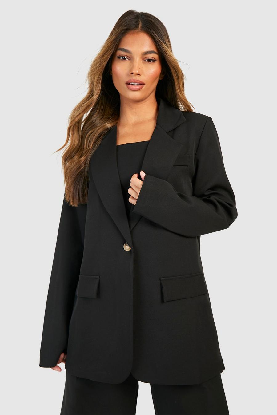 Black Single Breasted Relaxed Fit Tailored Blazer