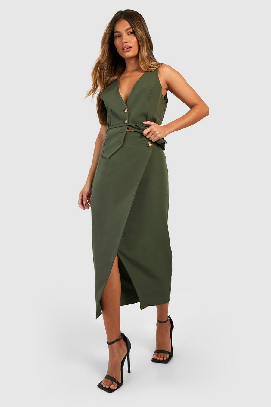 Wrap Front Tailored Midaxi Skirt