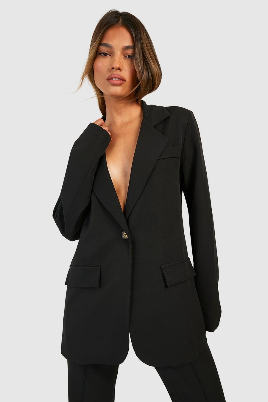 Black Single Breasted Relaxed Fit Tailored Blazer