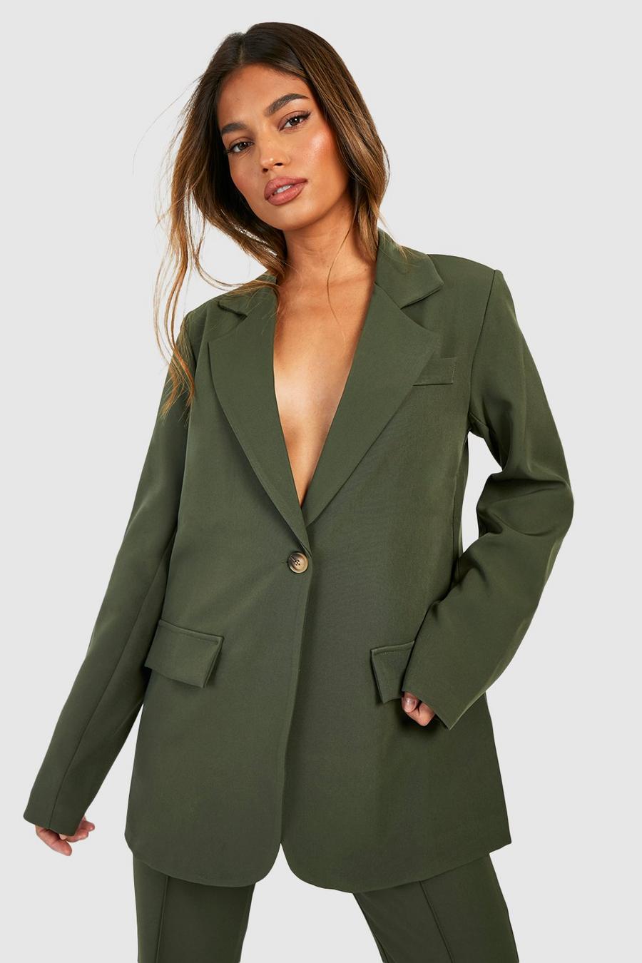 Khaki Single Breasted Relaxed Fit Tailored Blazer