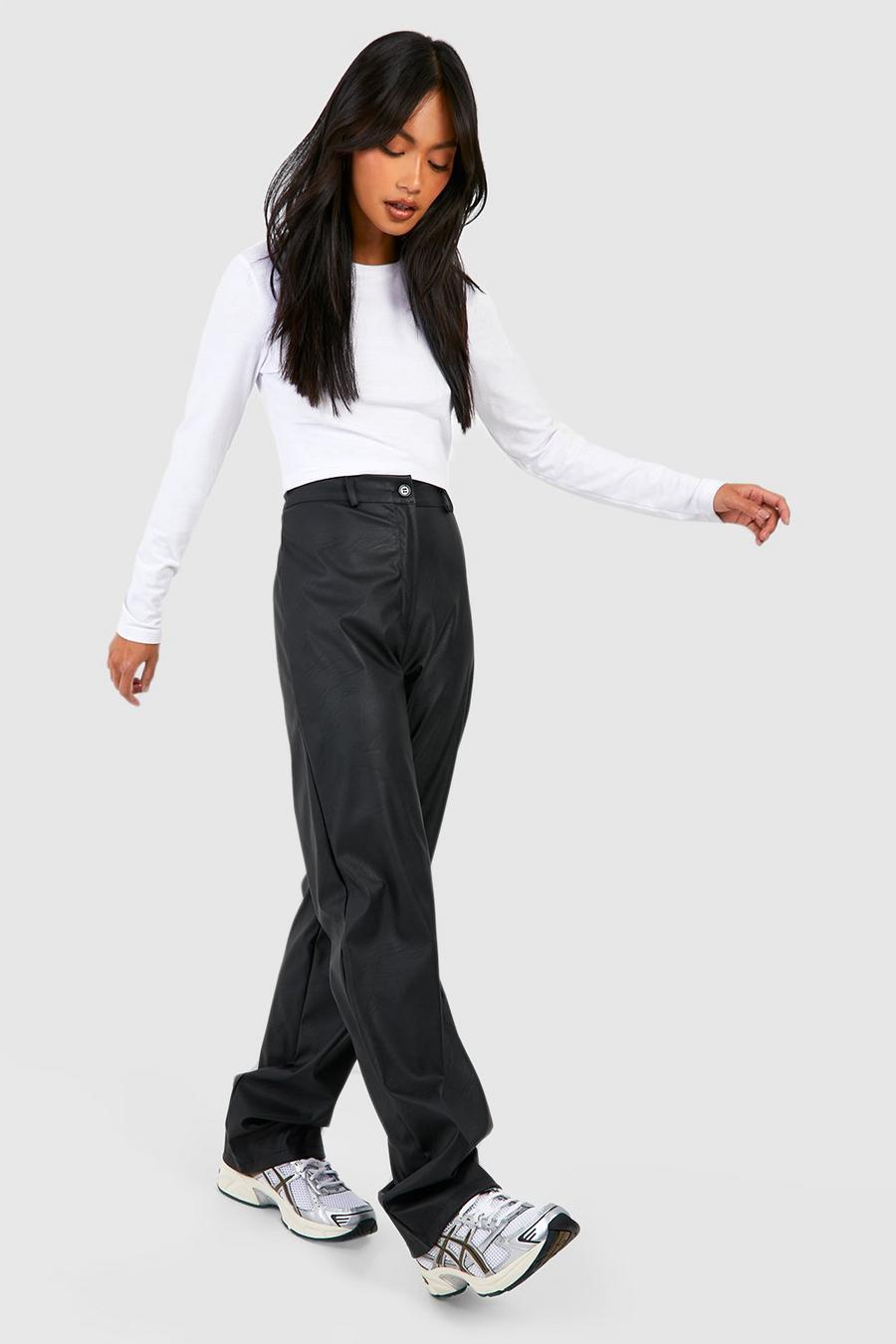Black Wide Leg Leather Look Trousers