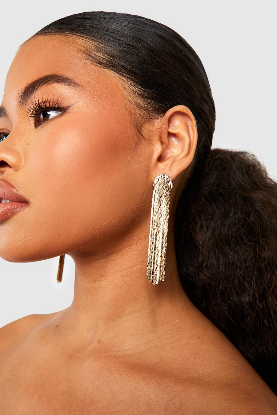 Gold Fringed Statement Earrings 