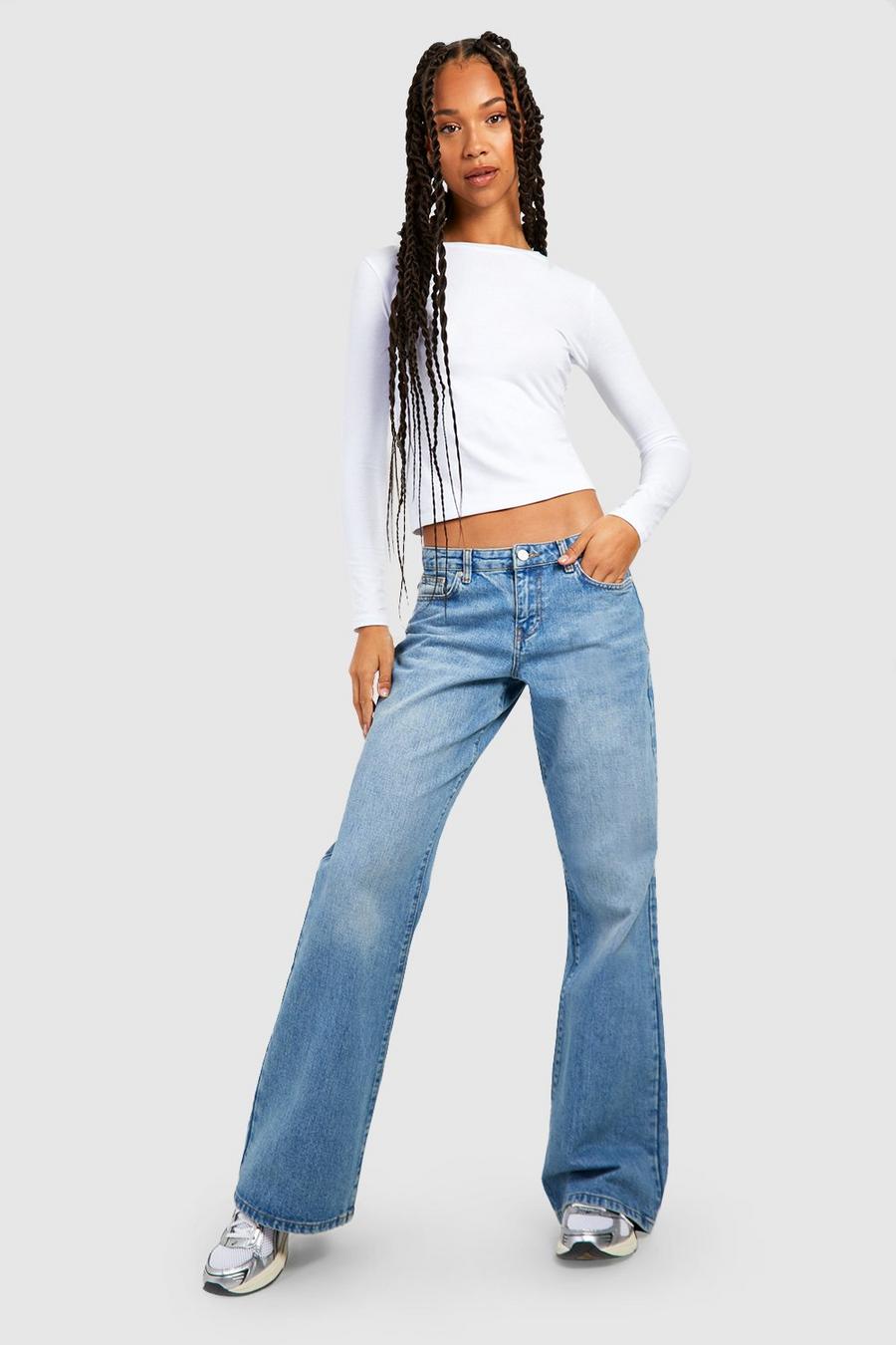 Tall Low-Rise Jeans mit extrem weitem Bein, Stonewash