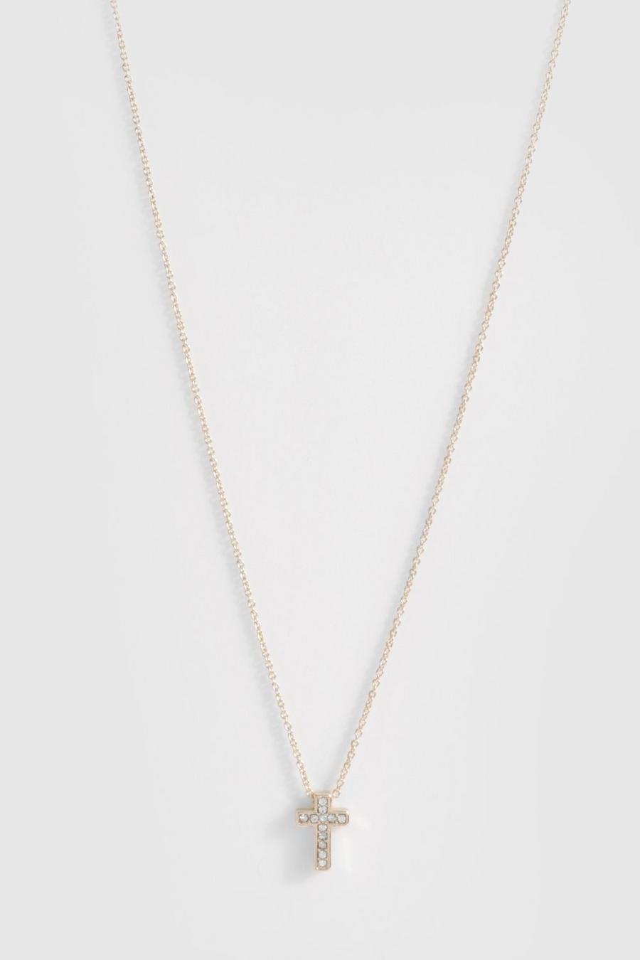 Gold Diamante Cross Chain Choker Necklace