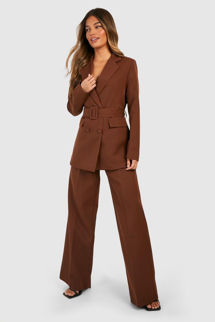 Chocolate Relaxed Fit Wide Leg Tailored Trousers
