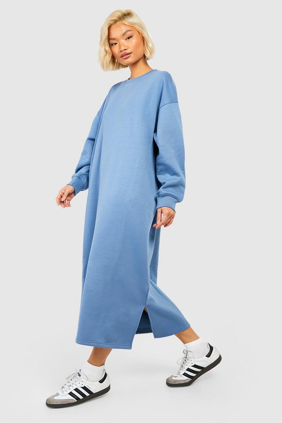 Denim-blue Oversize sweatshirtklänning i midaxiklänning