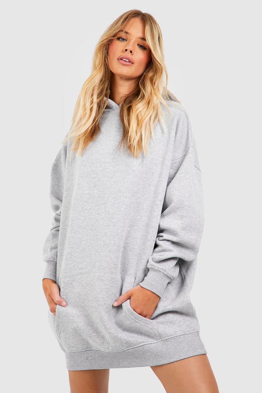 Grey marl Oversize sweatshirtklänning med huva
