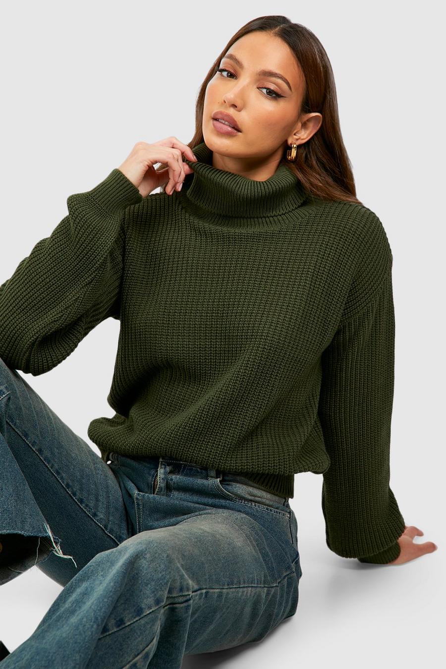 Khaki Tall Basic Turtleneck Crop Sweater