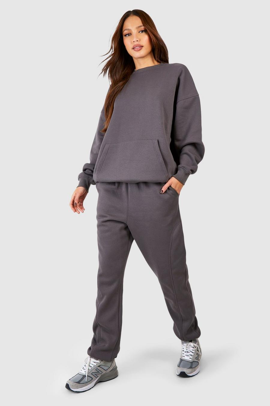 Charcoal Tall Piping Detail Sweater Tracksuit
