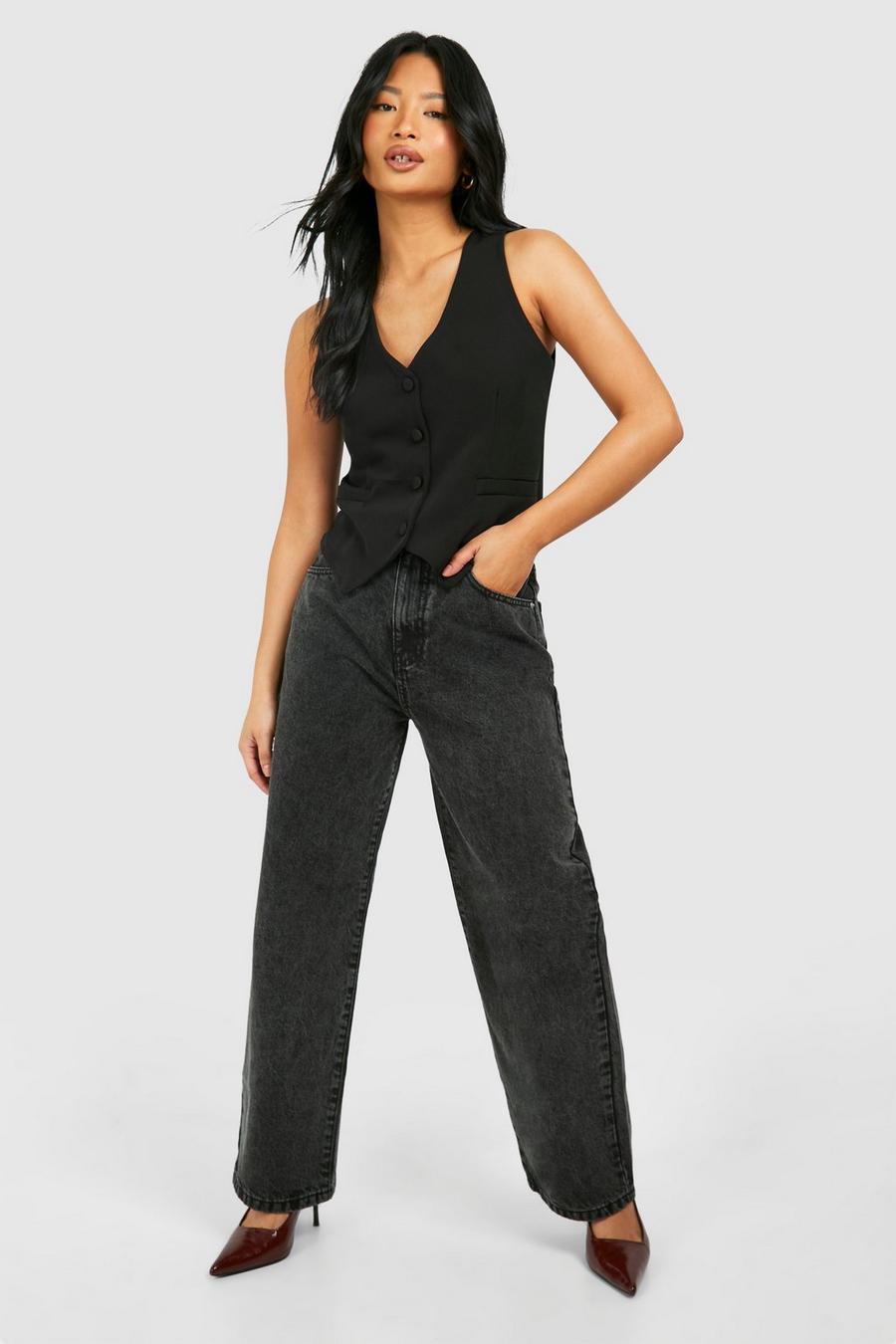 Washed black Petite Mom jeans
