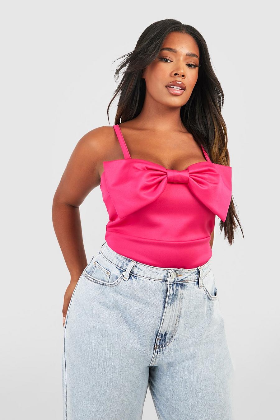 Grande taille - Body avec nœud, Hot pink