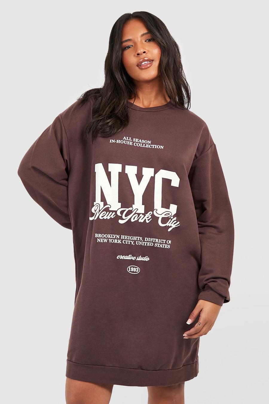 Grande taille - Robe en sweat à slogan N.Y.C, Chocolate