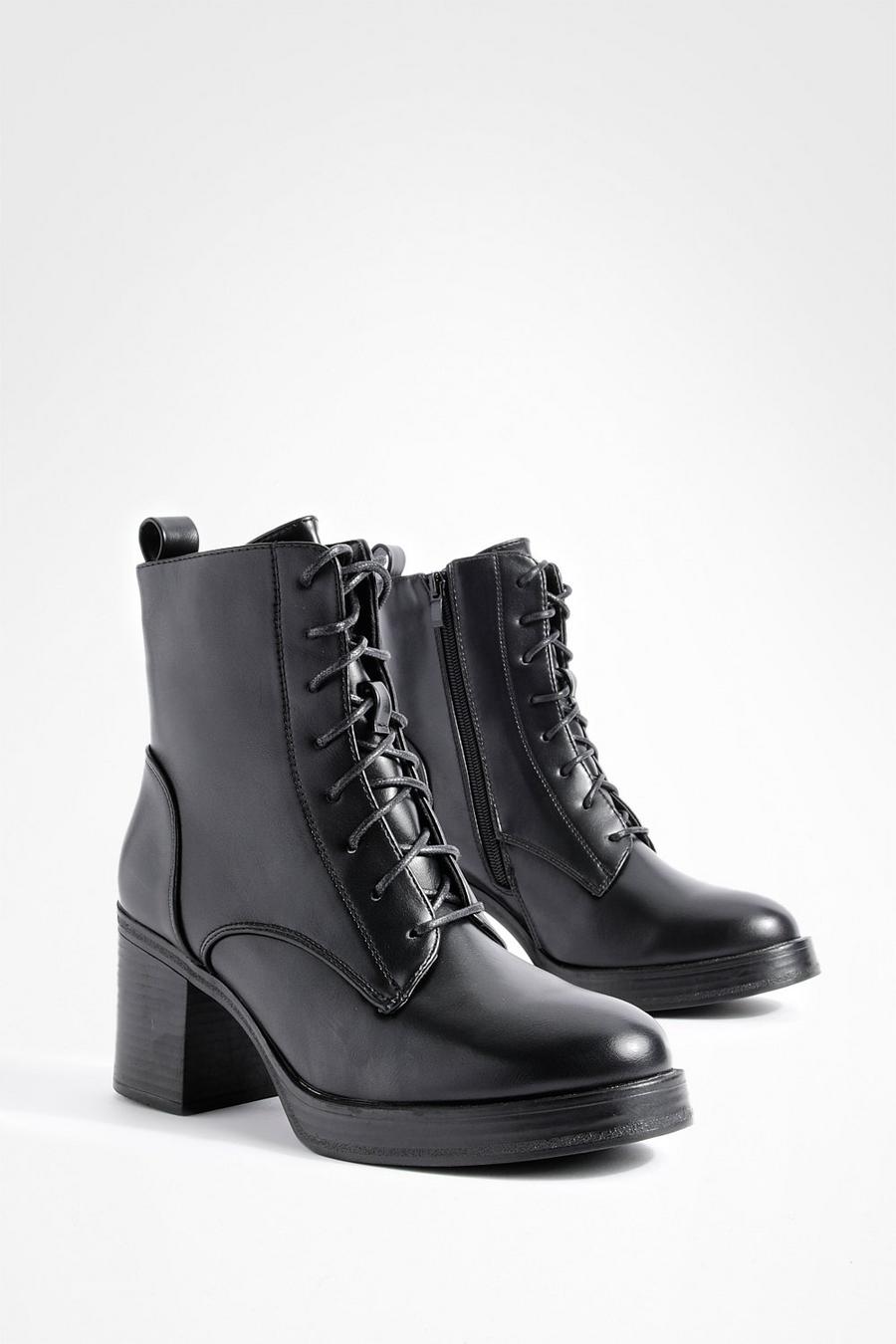 Black Mid Height Chunky Combat Boots