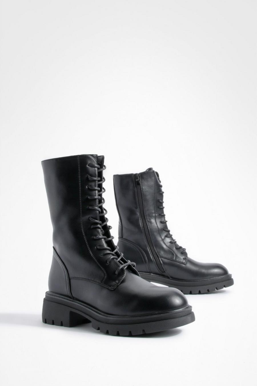 Black High Ankle Chunky Combat Boots