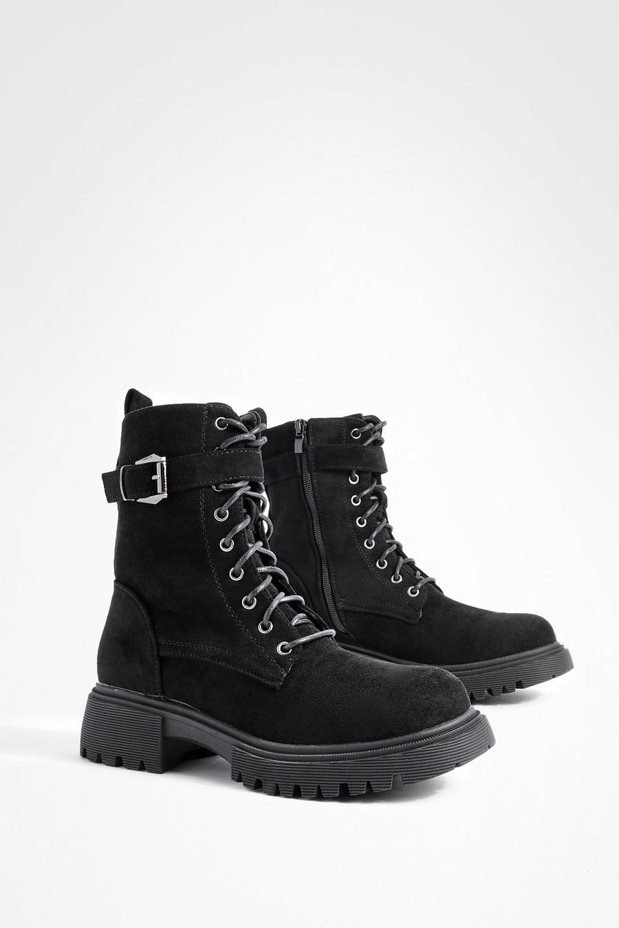 Black Buckle Chunky Combat Boots