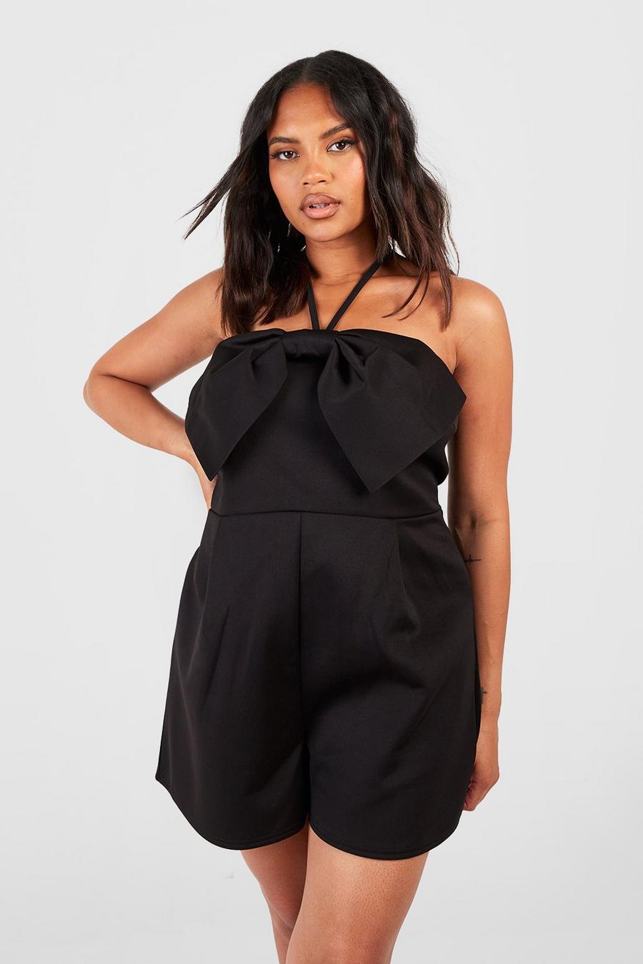 Black Plus Scuba Bow Flippy Playsuit