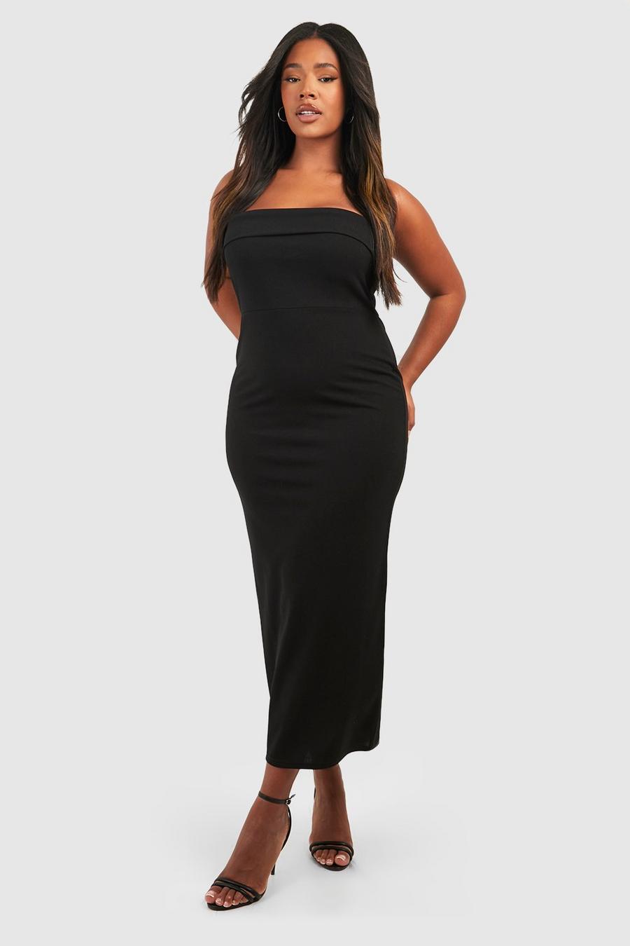 Black Plus Bandeau Fold Over Detail Midaxi Dress