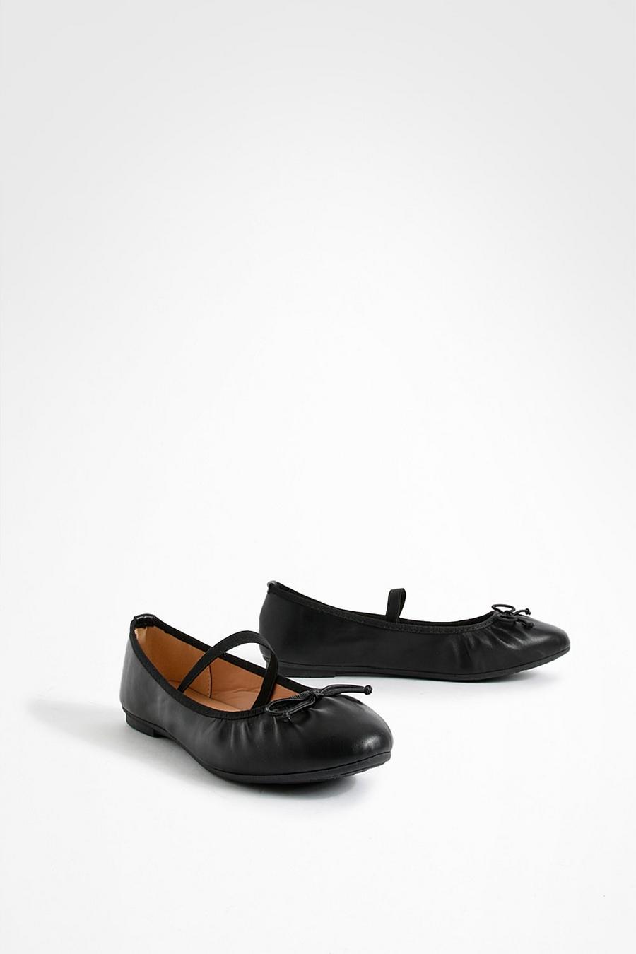 Black Bow Detail Elastic Strap Ballet Pumps