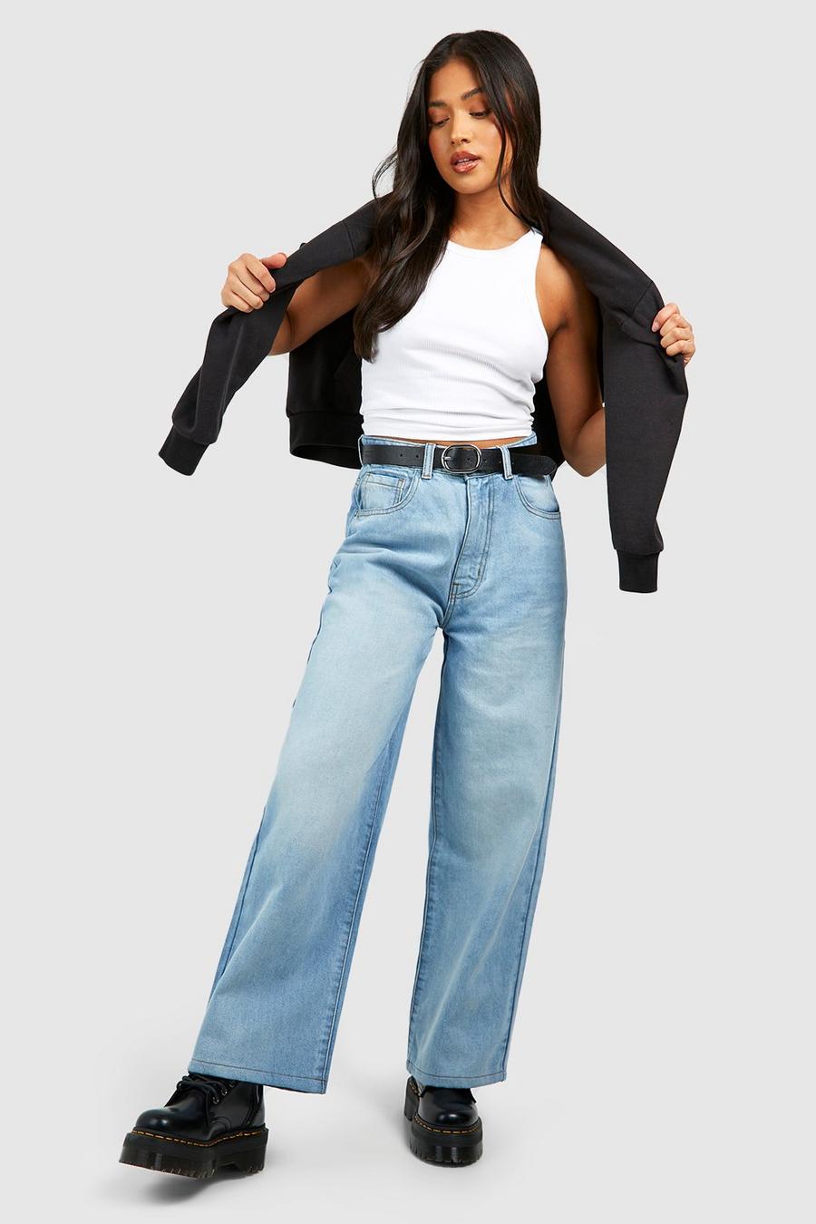Petite Mom-Jeans, Washed blue