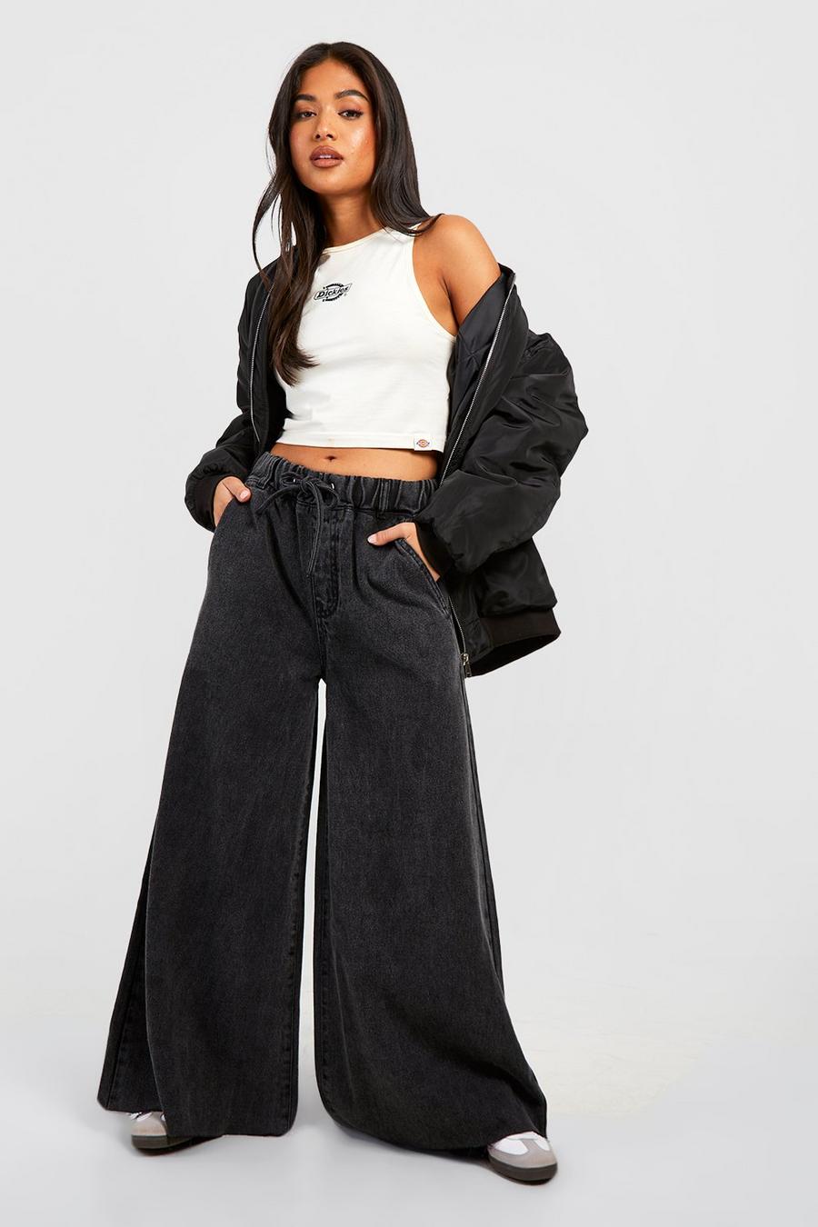 Washed black The Petite Super Wide Leg Jeans
