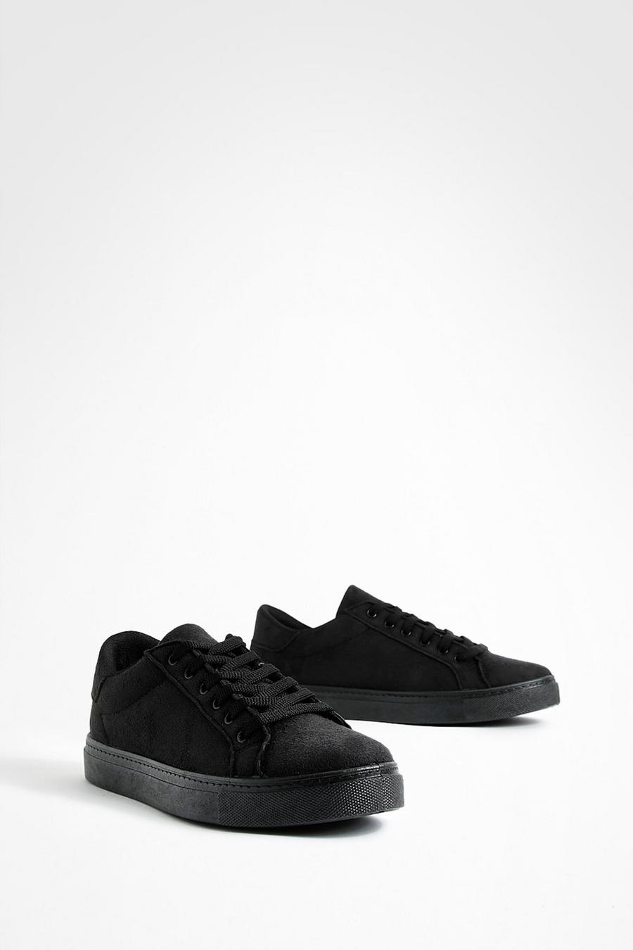 Black Faux Suede Basic Flat Sneakers