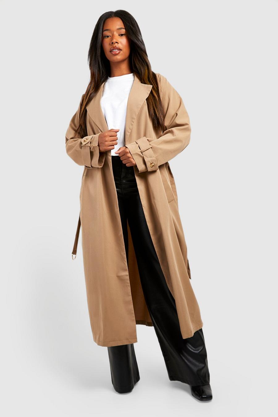 Camel Plus Woven Tailored Belted Trench Coat 