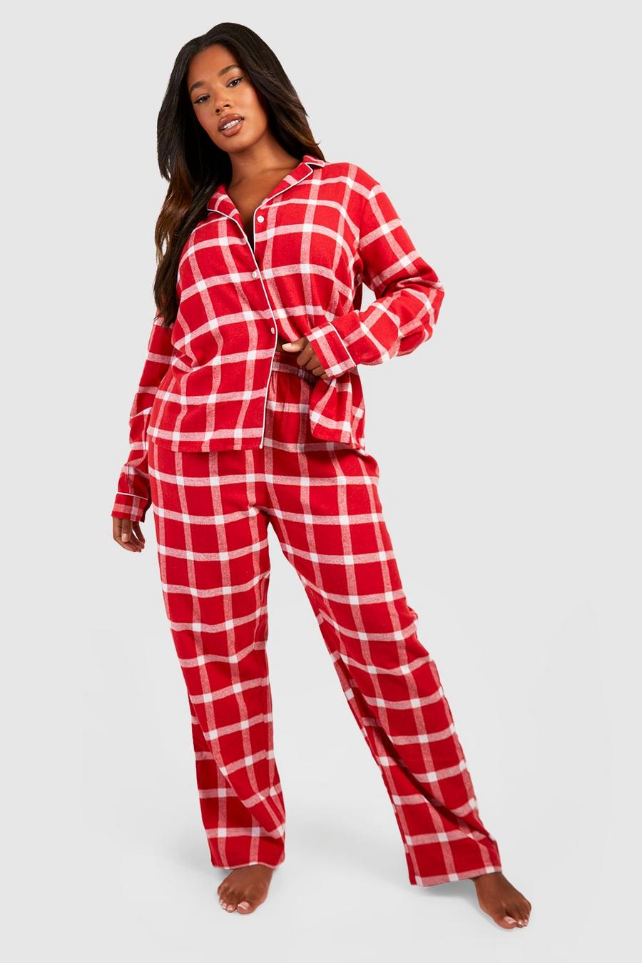 Pijama Plus de pantalón largo y camisa con cuadros de cuadros escoceses, Red