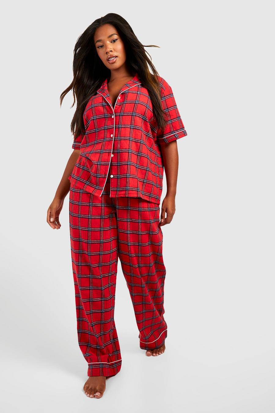 Pijama Plus de pantalón largo y camisa con cuadros de cuadros escoceses, Red