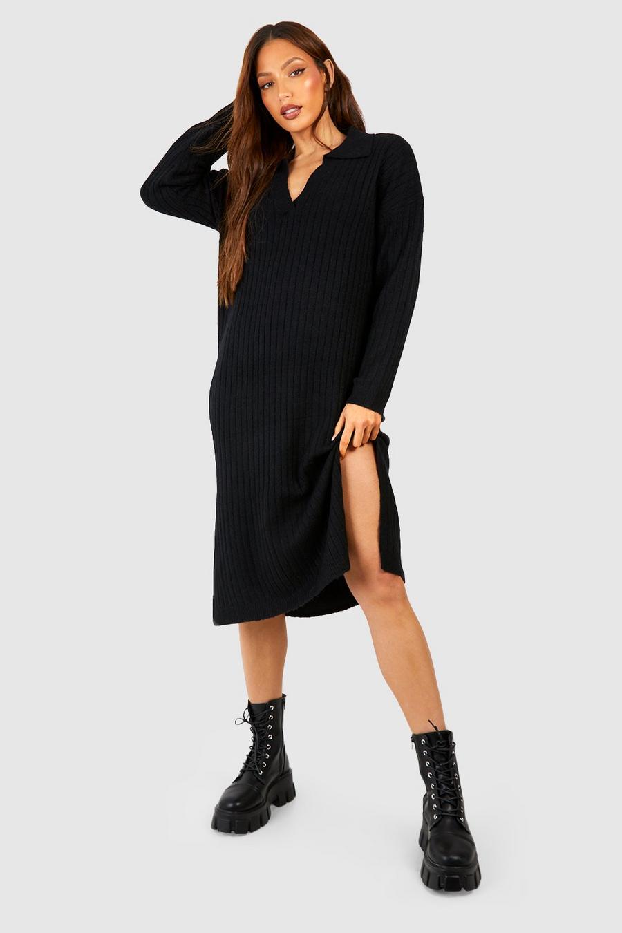 Tall Oversize Poloshirt-Kleid, Black