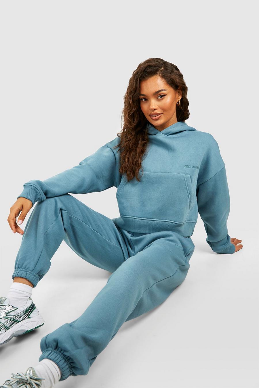 Blue DSGN Studio Embroidered Cropped Hooded Tracksuits 