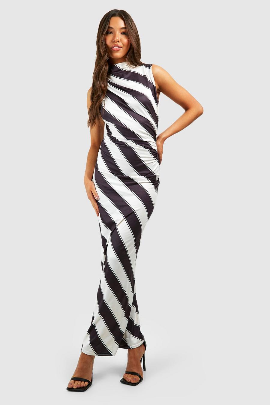 Black Super Soft Stripe High Neck Midaxi Dress