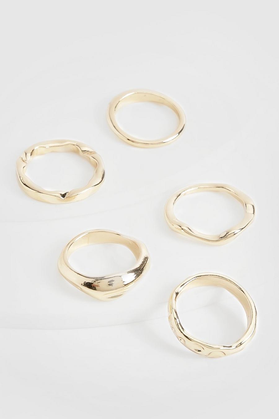 Pack de 5 anillos ondulados, Gold