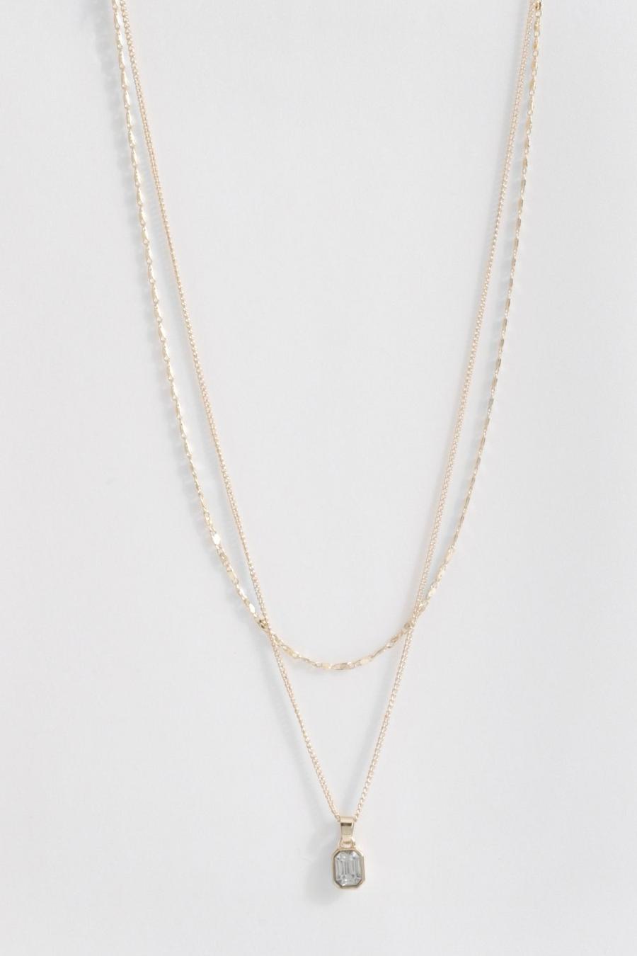 Gold Double Chain Pendant Necklace 