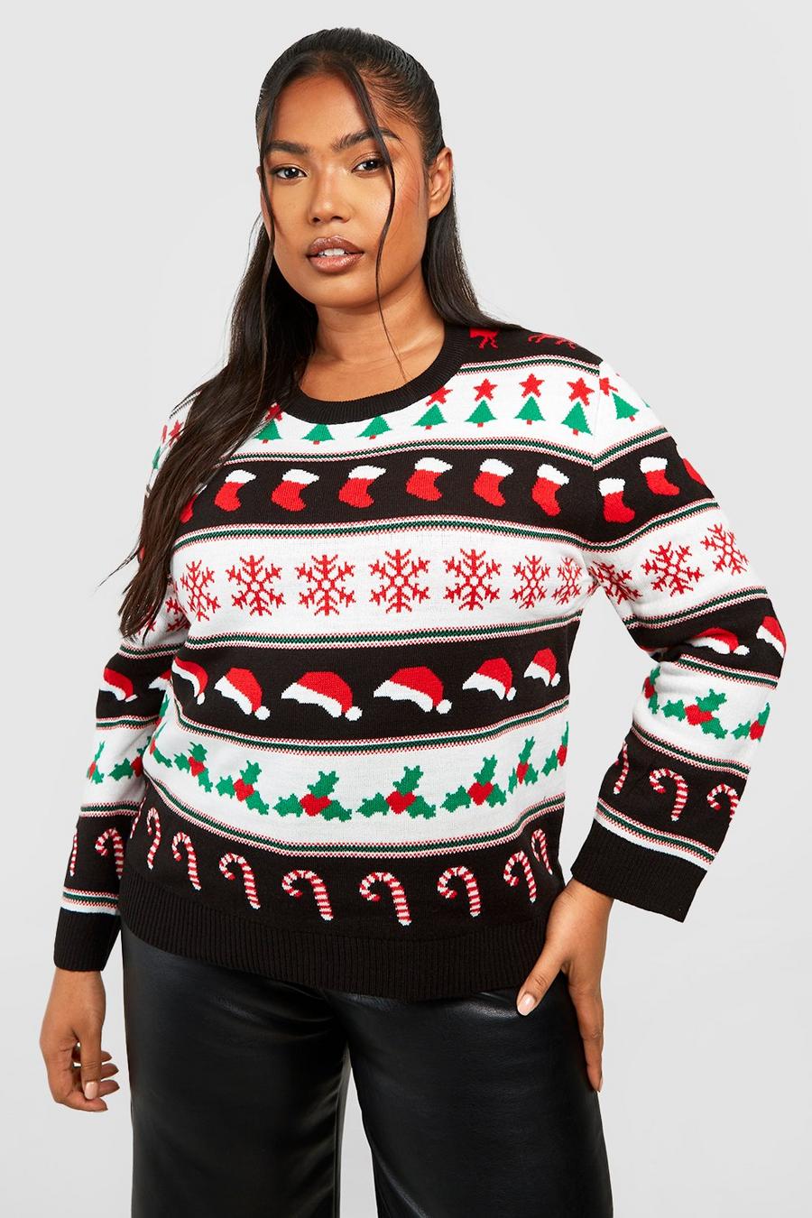 Maglione natalizio Plus Size oversize misto, Black