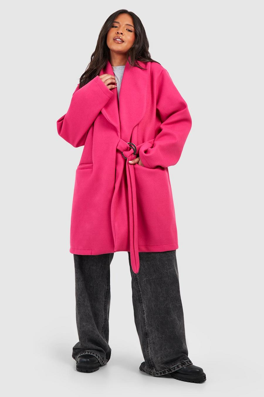 Plus Premium Mantel in Wolloptik mit Kragen, Pink