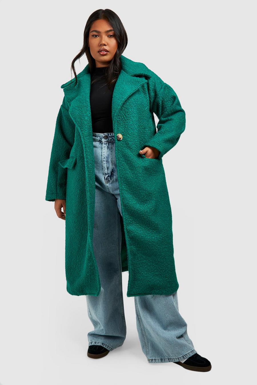 Cappotto Plus Size con colletto in pelliccia sintetica morbida, Green