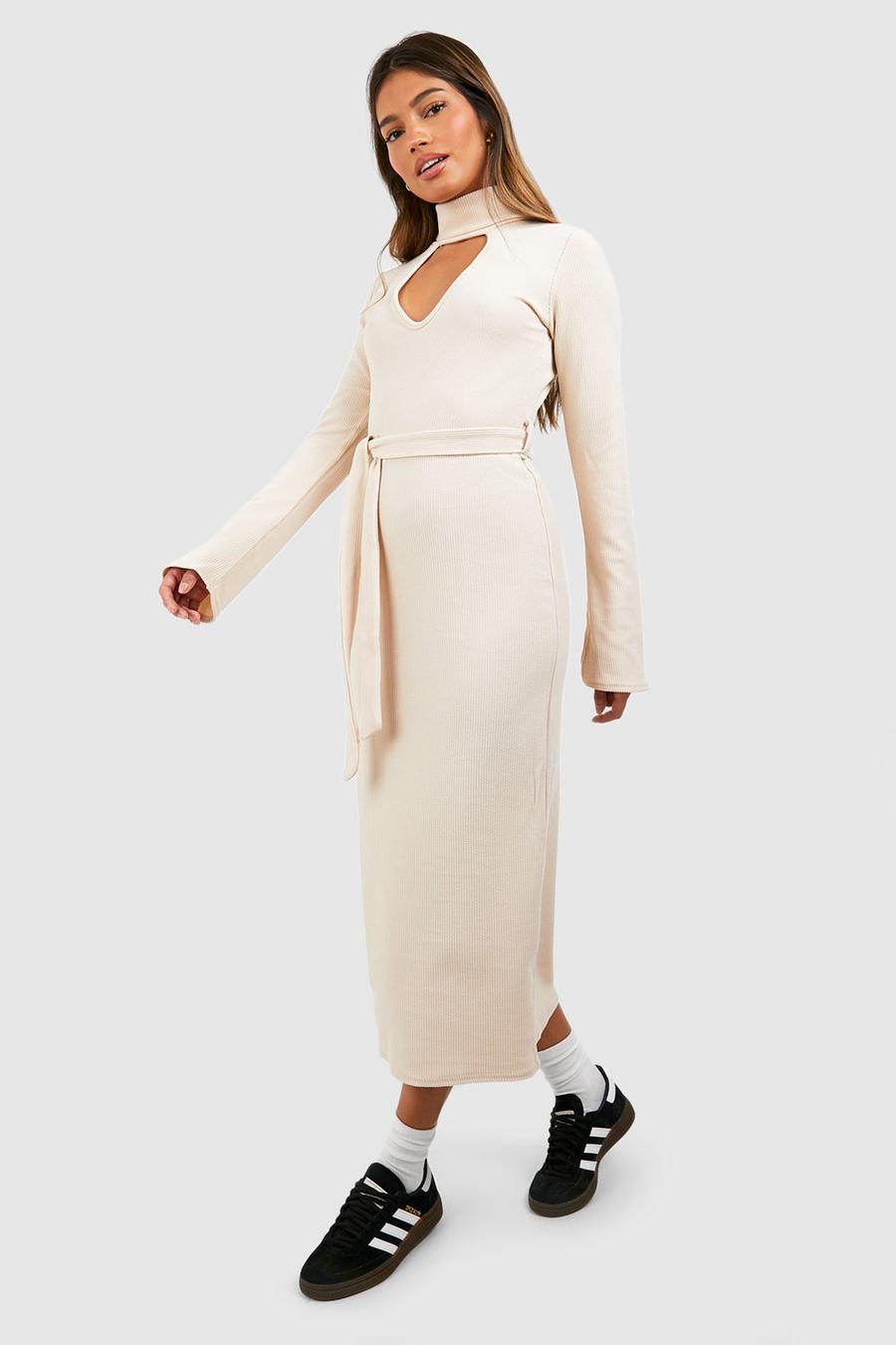 Stone Ripple Rib Cut Out Turtleneck Midaxi Dress image number 1