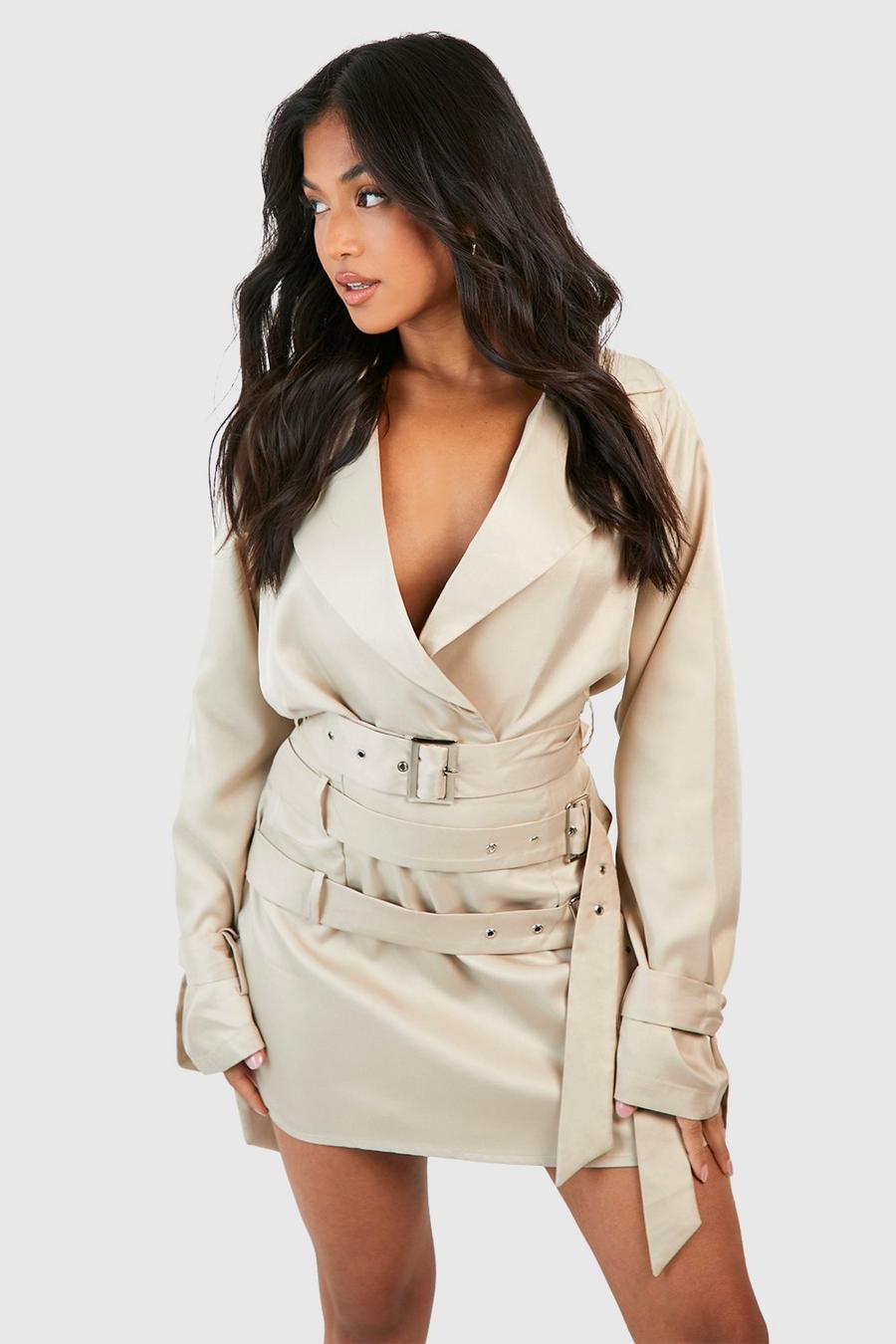 Stone Petite Buckle Detail Crop Trench Coat