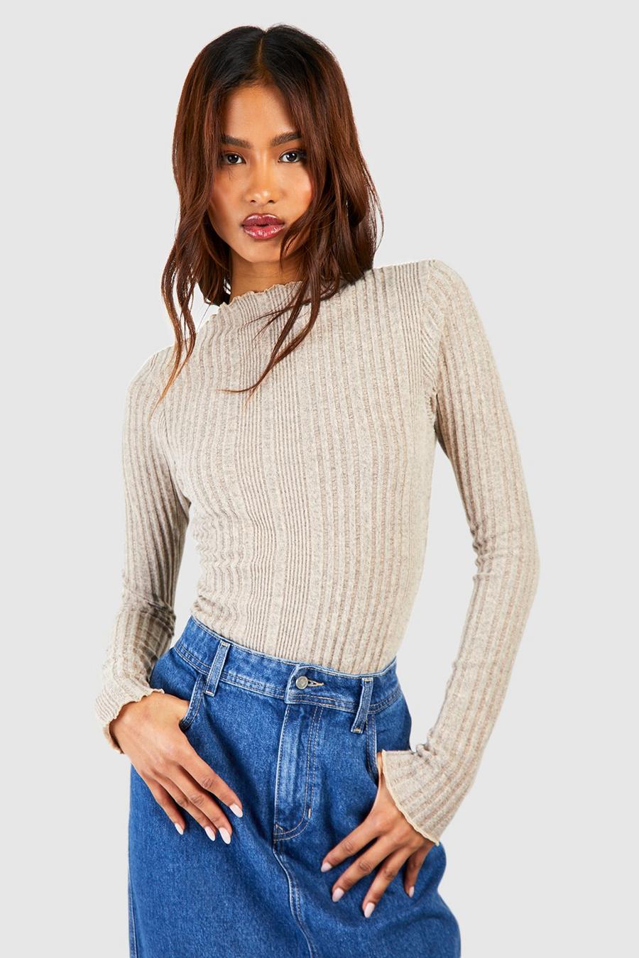 Stone Tall Soft Varied Rib Funnel Neck Top image number 1