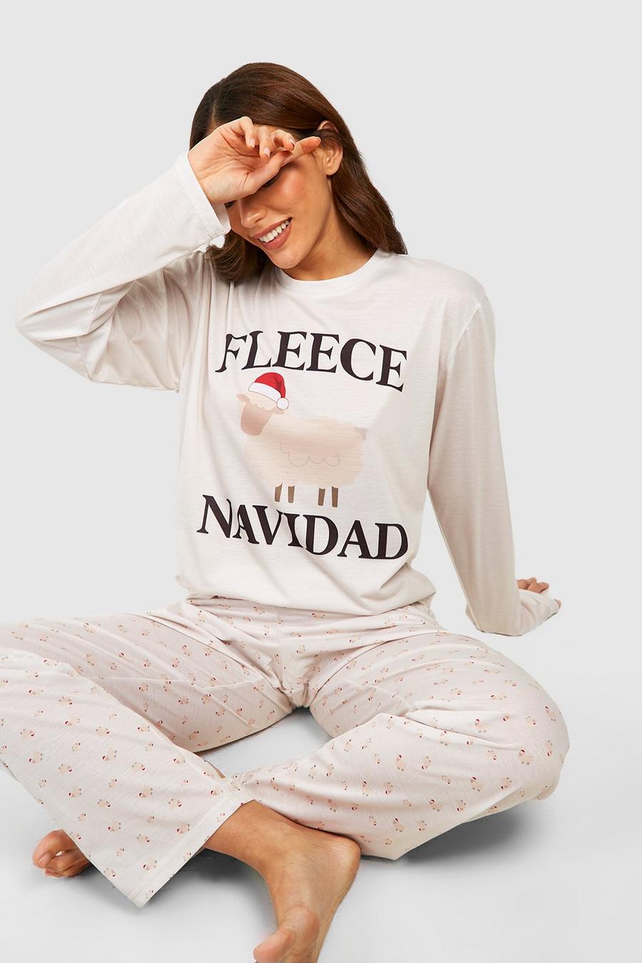 Tall Pyjama-Set mit Fleece Navidad Print, Cream image number 1