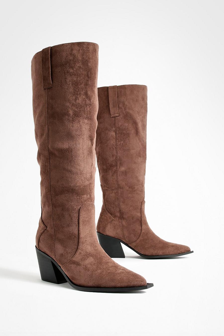 Chocolate Wide Fit Western Cowboy Knee High Boots 