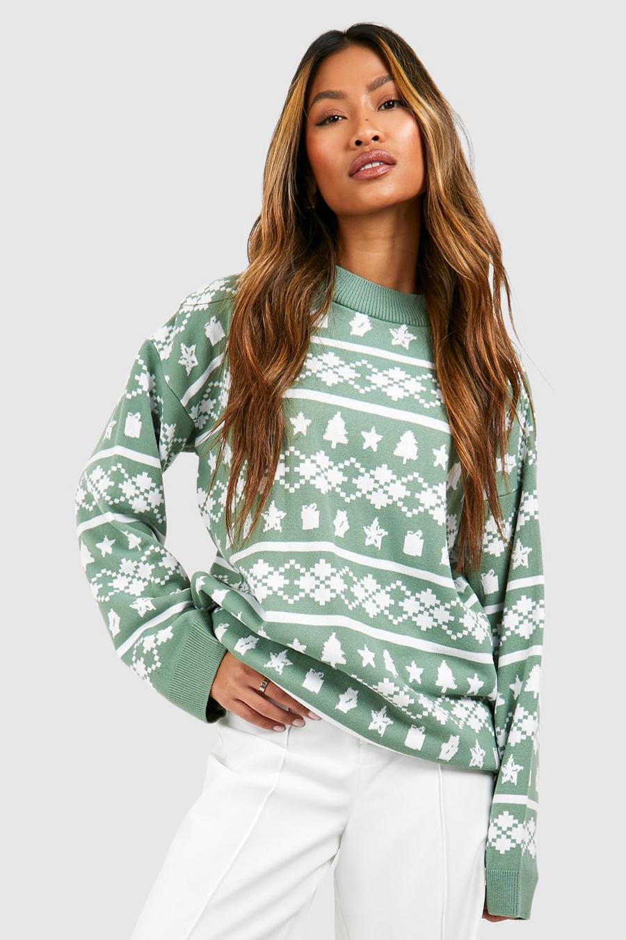 Sage Wide Sleeve Fairisle Christmas Sweater