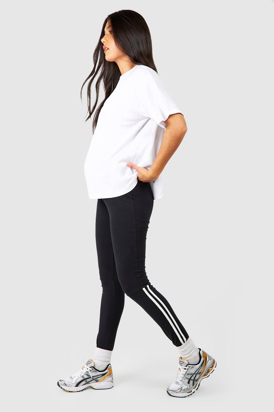 Black Zwangerschap Basic Leggings Met Zijstreep