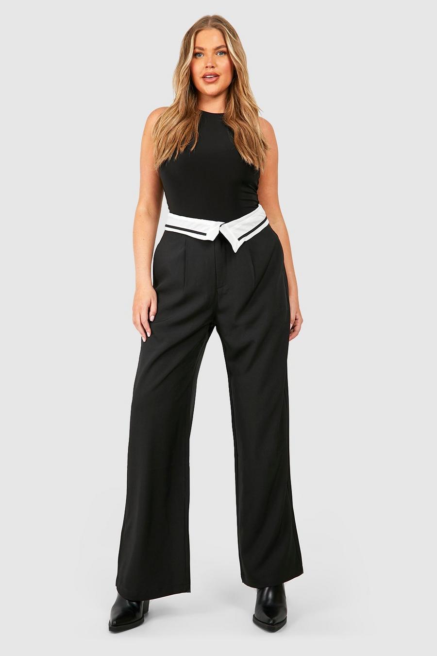 Black Plus Fold Over Waistband Tailored Trousers image number 1