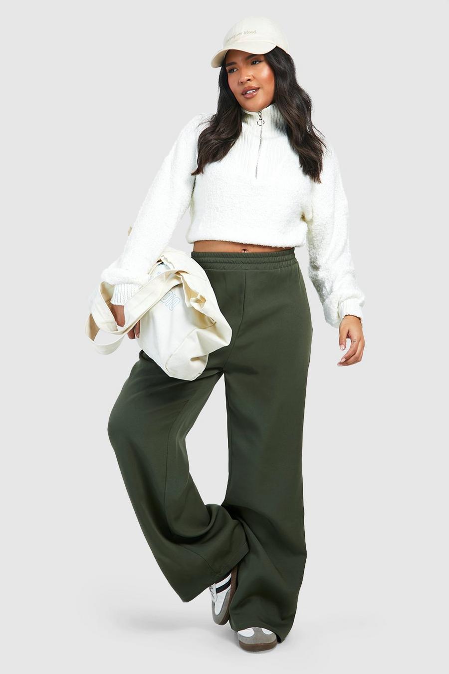 Pantalón Plus de tela entallado con cintura elástica, Khaki