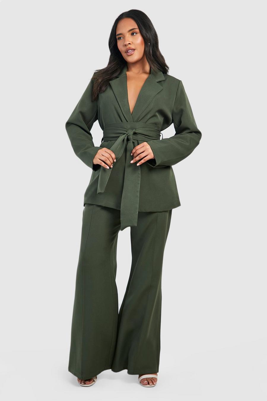 Khaki Plus Woven Fit And Flare Tailored Trousers