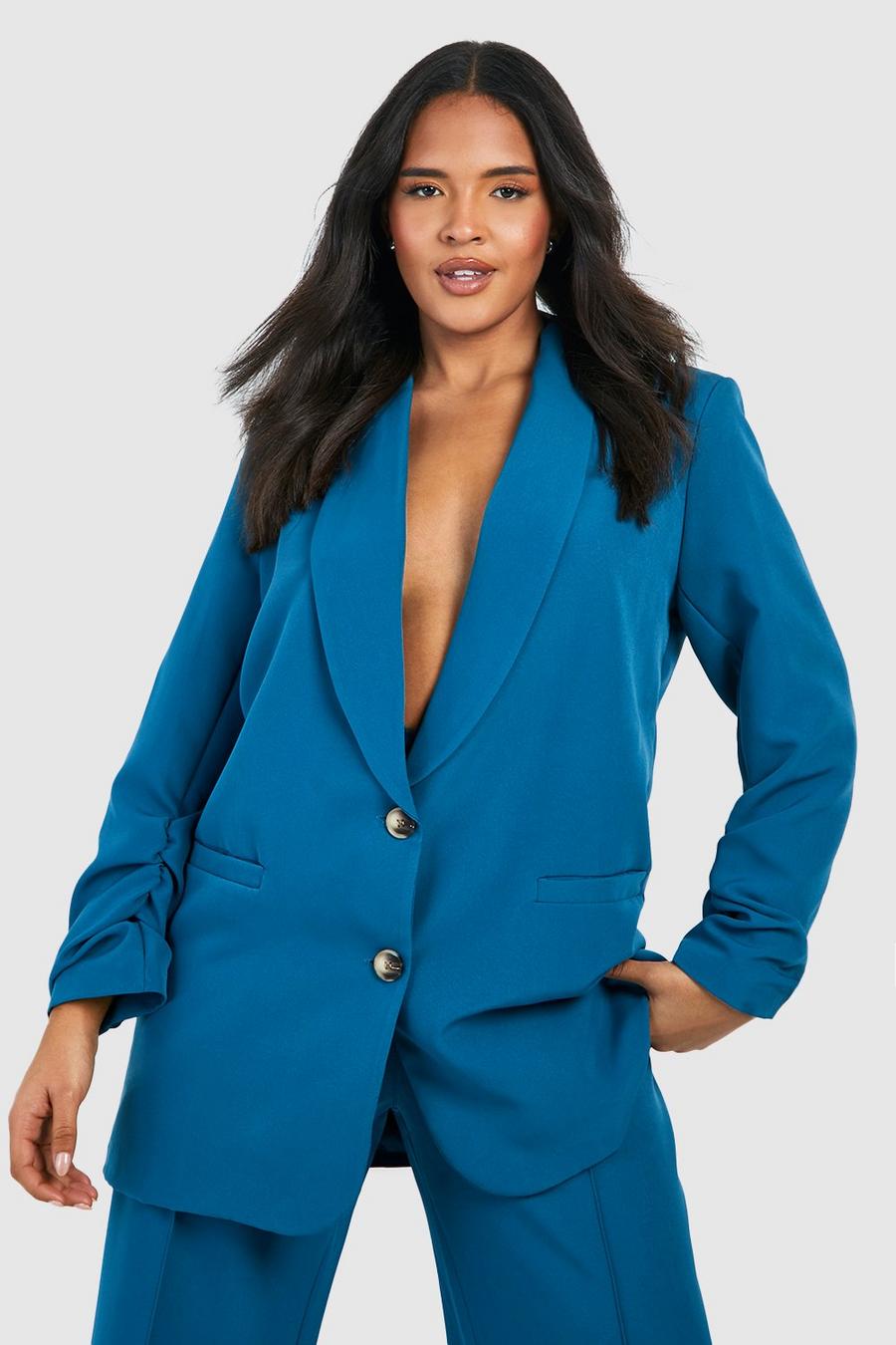 Petrol Plus Woven Ruched Sleeve Blazer 