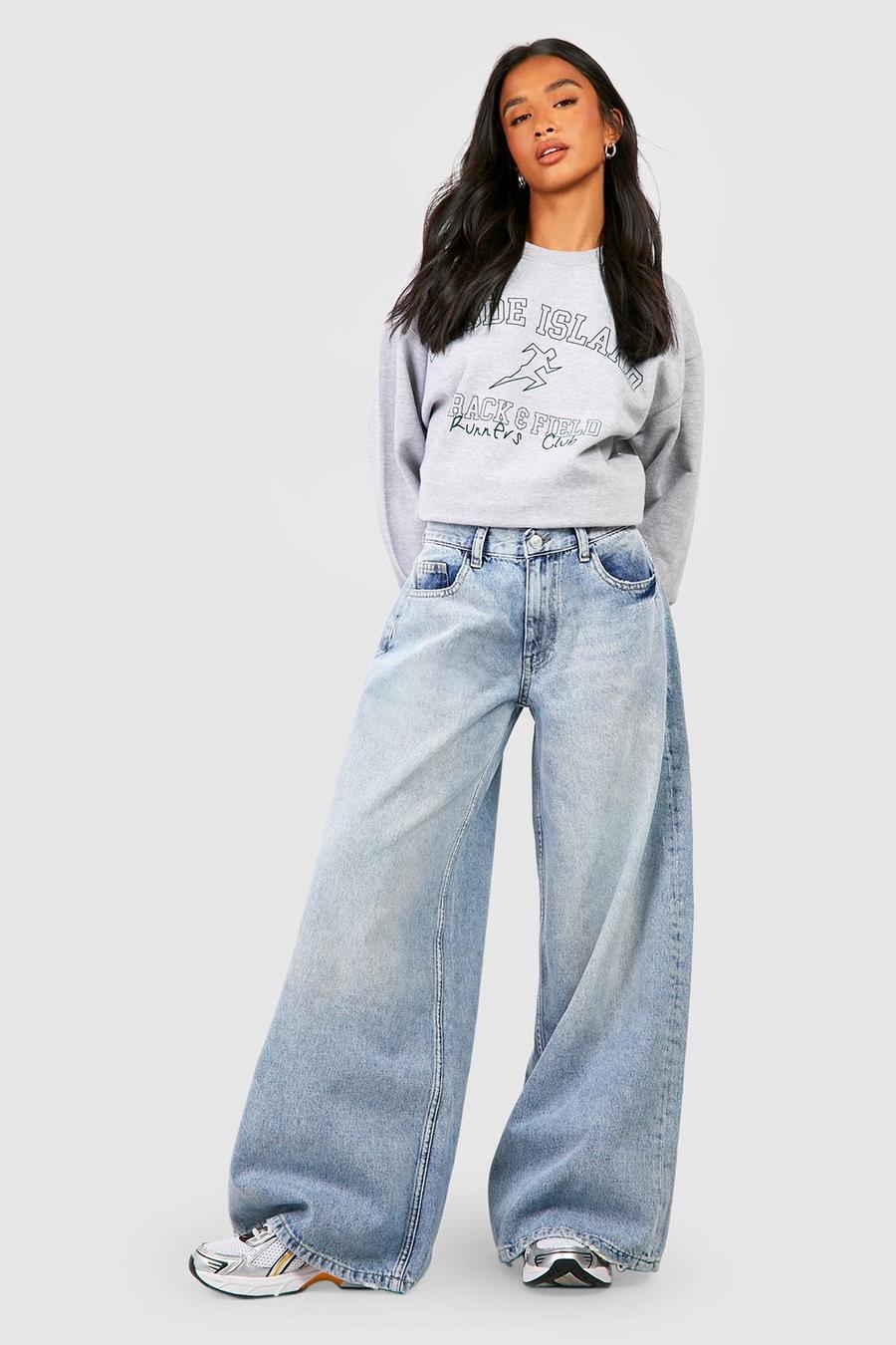 Petite Jeans mit super weitem Bein und mit mittelhohem Bund, Vintage wash